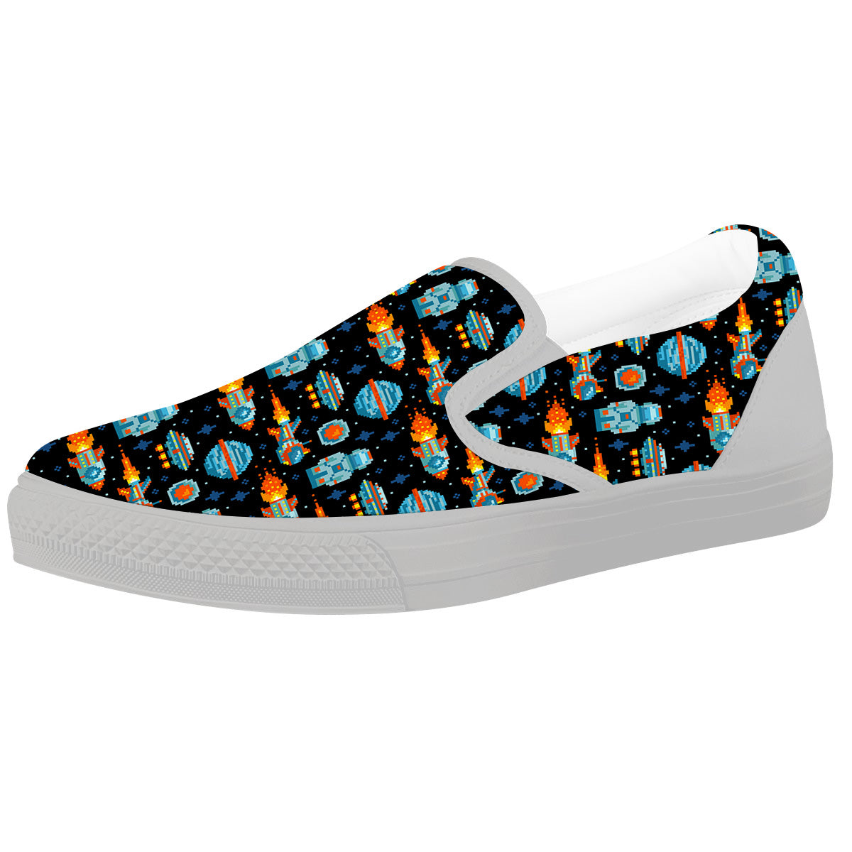 Pixel Art Space 8 Bit Print Pattern White Slip On Shoes-grizzshop