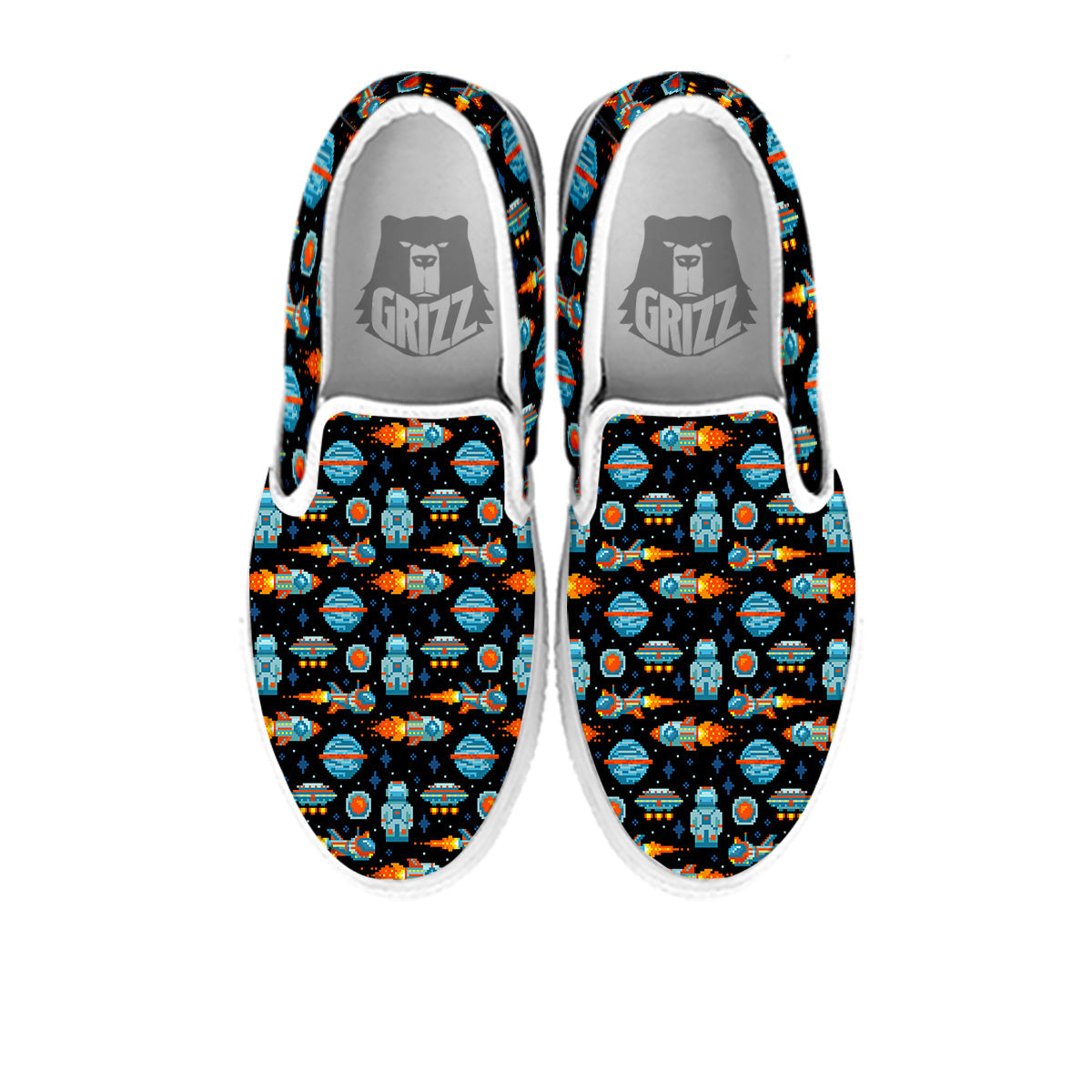 Pixel Art Space 8 Bit Print Pattern White Slip On Shoes-grizzshop