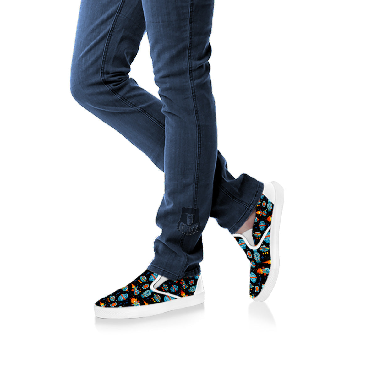 Pixel Art Space 8 Bit Print Pattern White Slip On Shoes-grizzshop