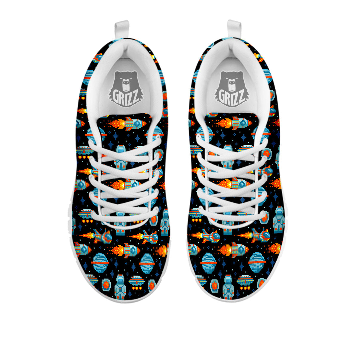 Pixel Art Space 8 Bit Print Pattern White Sneaker-grizzshop