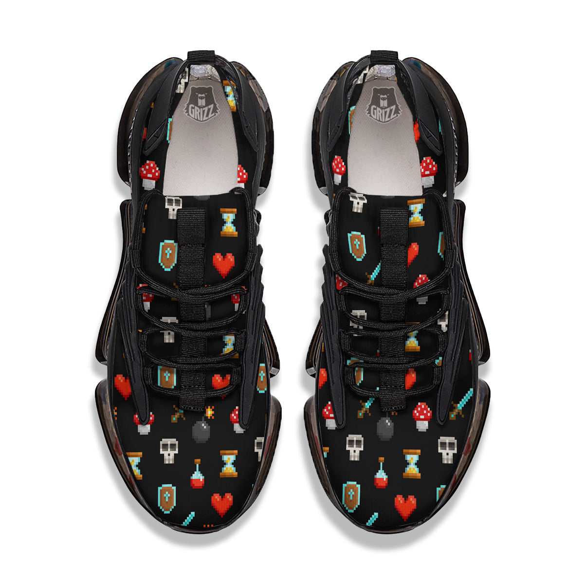 Pixel Graphics Game Icons Print Pattern Black Gym Shoes-grizzshop