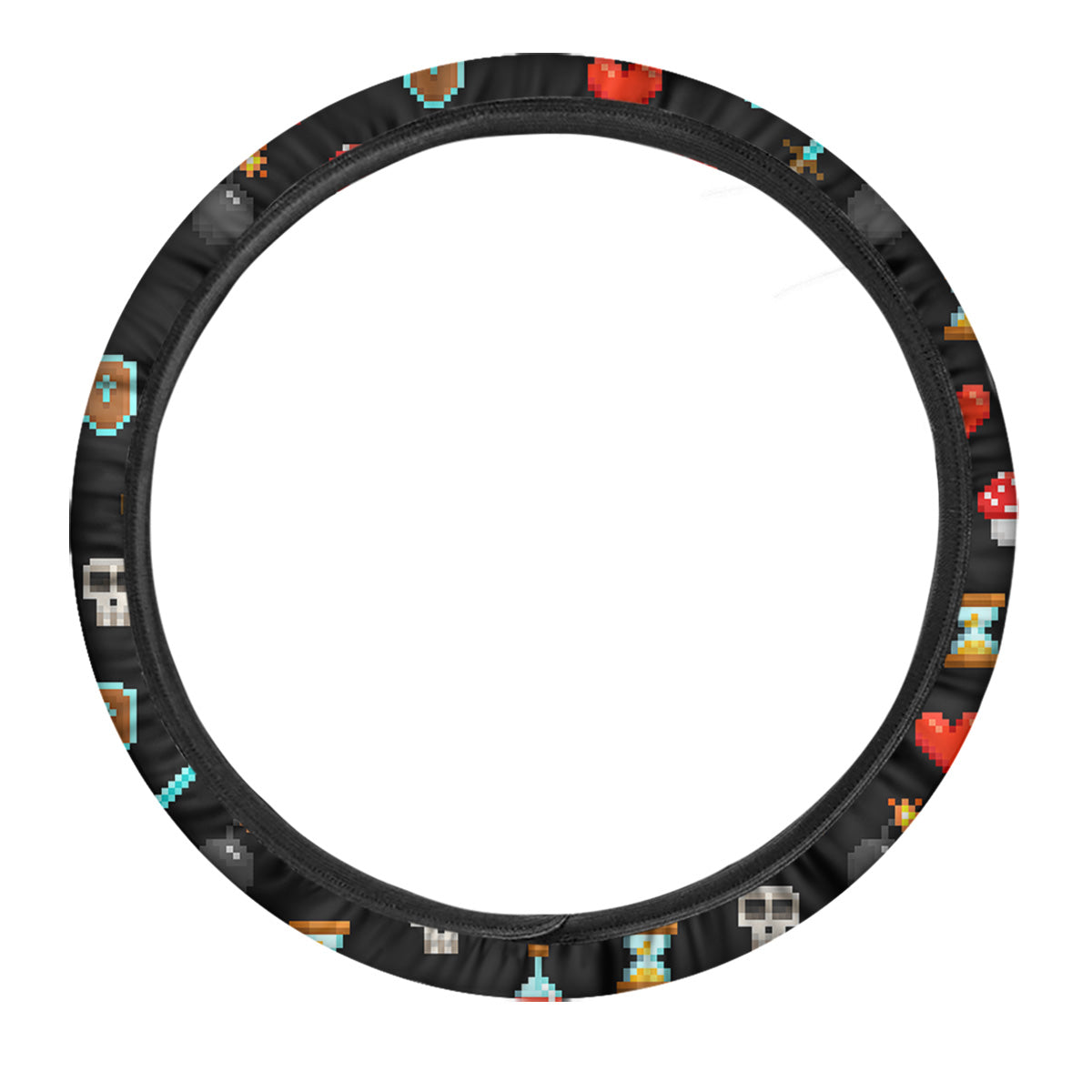 Pixel Graphics Game Icons Print Pattern Car Steering Wheel Cover-grizzshop
