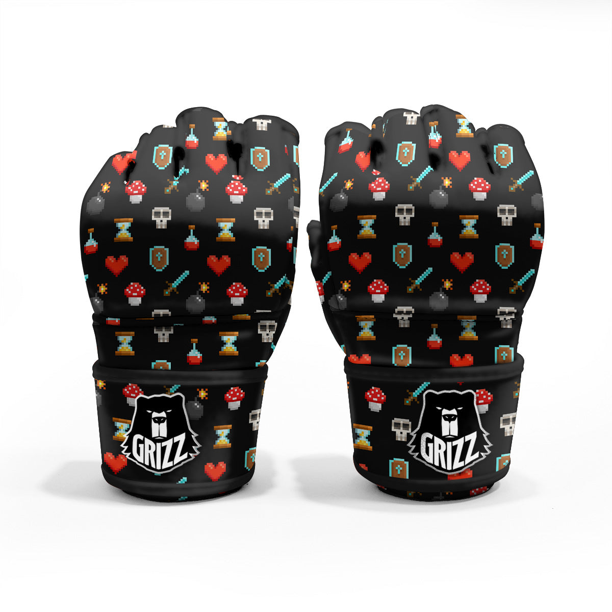 Pixel Graphics Game Icons Print Pattern MMA Gloves-grizzshop