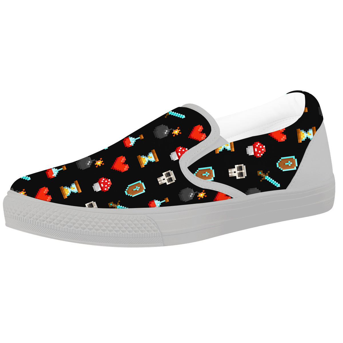 Pixel Graphics Game Icons Print Pattern White Slip On Shoes-grizzshop