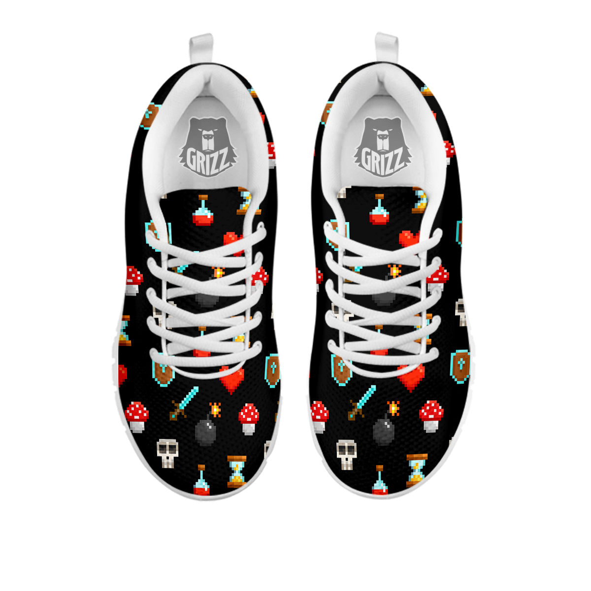 Pixel Graphics Game Icons Print Pattern White Sneaker-grizzshop