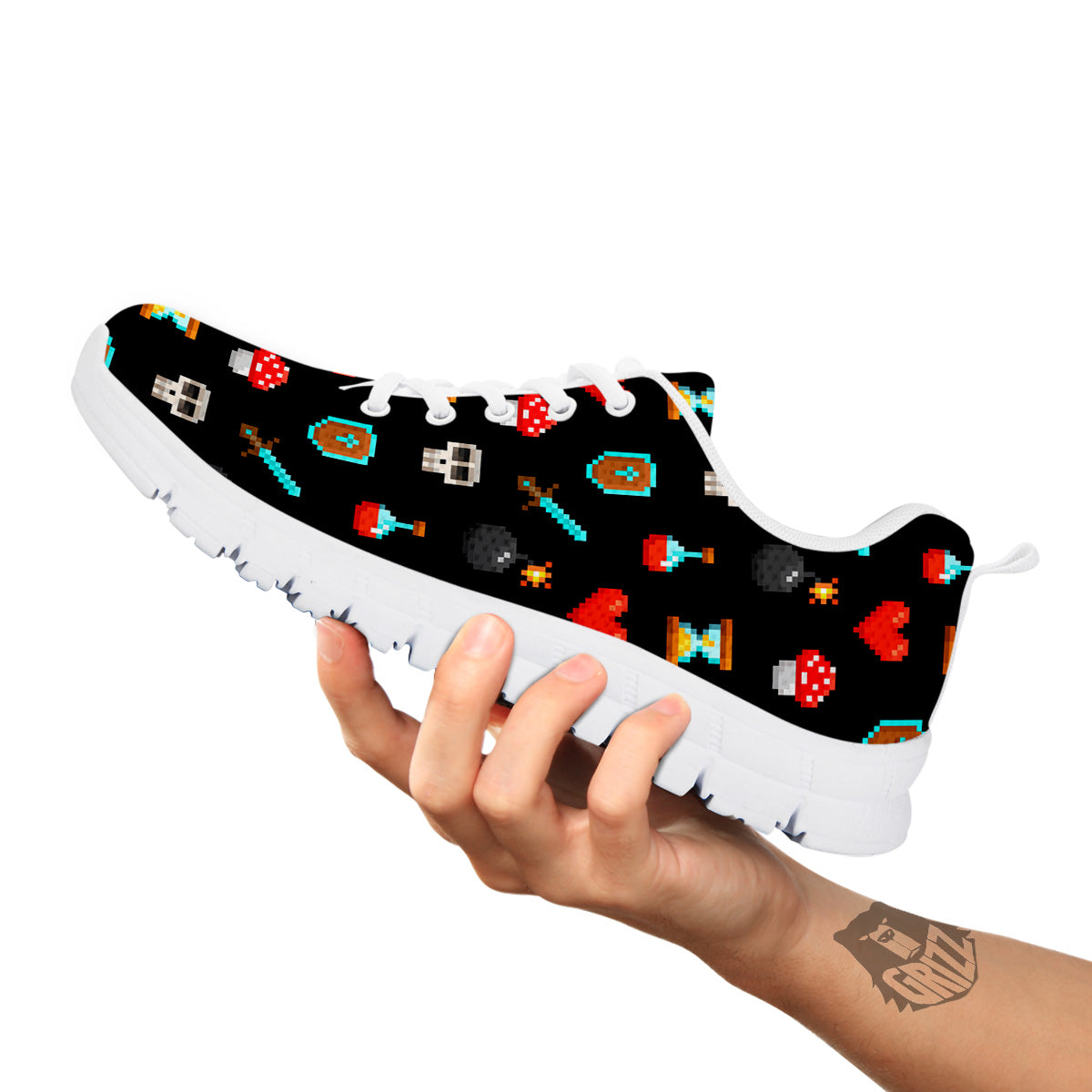 Pixel Graphics Game Icons Print Pattern White Sneaker-grizzshop