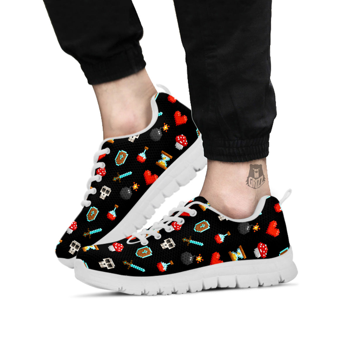 Pixel Graphics Game Icons Print Pattern White Sneaker-grizzshop