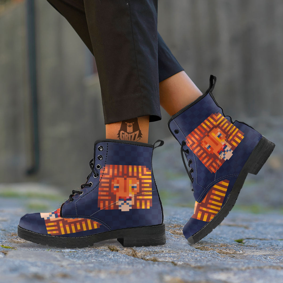 Pixel Leo Print Leather Boots-grizzshop