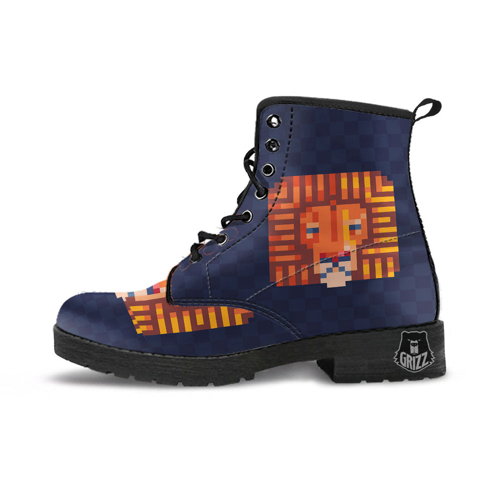 Pixel Leo Print Leather Boots-grizzshop
