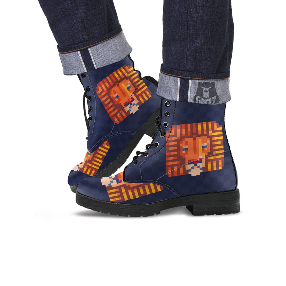 Pixel Leo Print Leather Boots-grizzshop