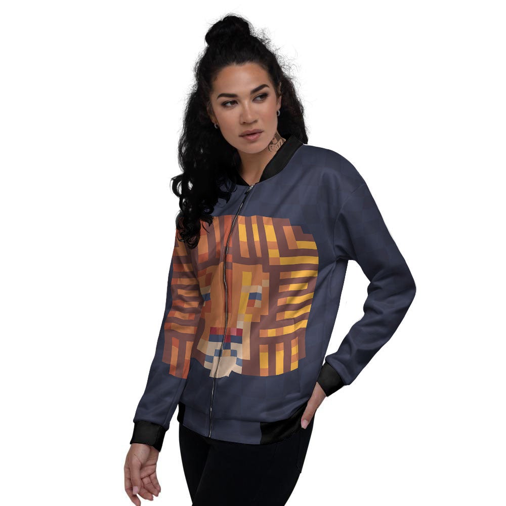 Pixel Leo Print Women's Bomber Jacket-grizzshop