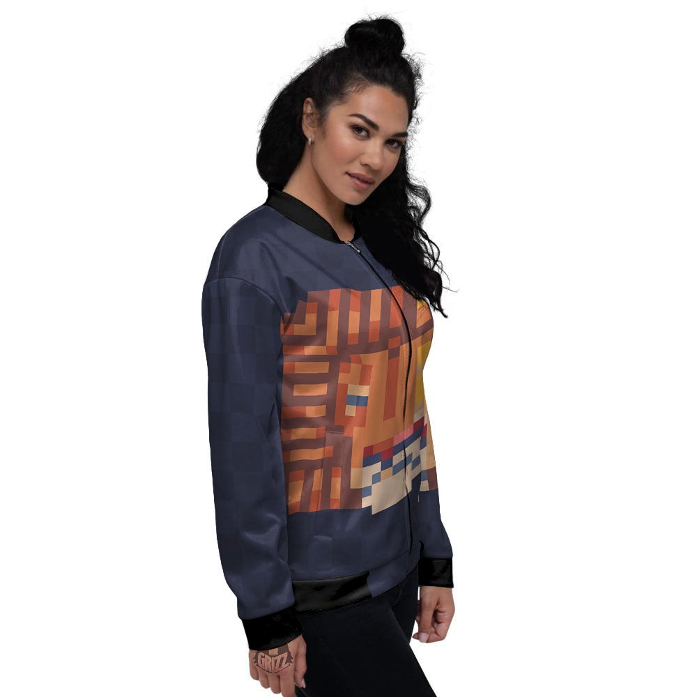 Pixel Leo Print Women's Bomber Jacket-grizzshop