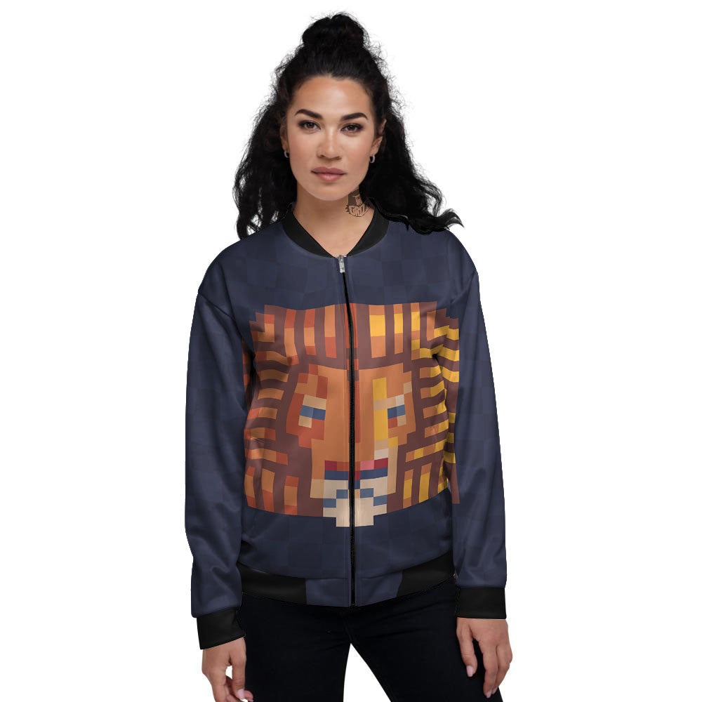 Pixel Leo Print Women's Bomber Jacket-grizzshop