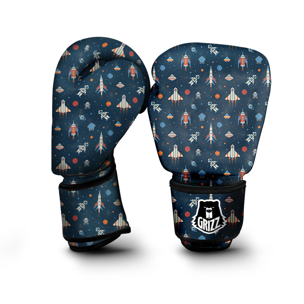 Pixel Space And Astronaut Print Pattern Boxing Gloves-grizzshop