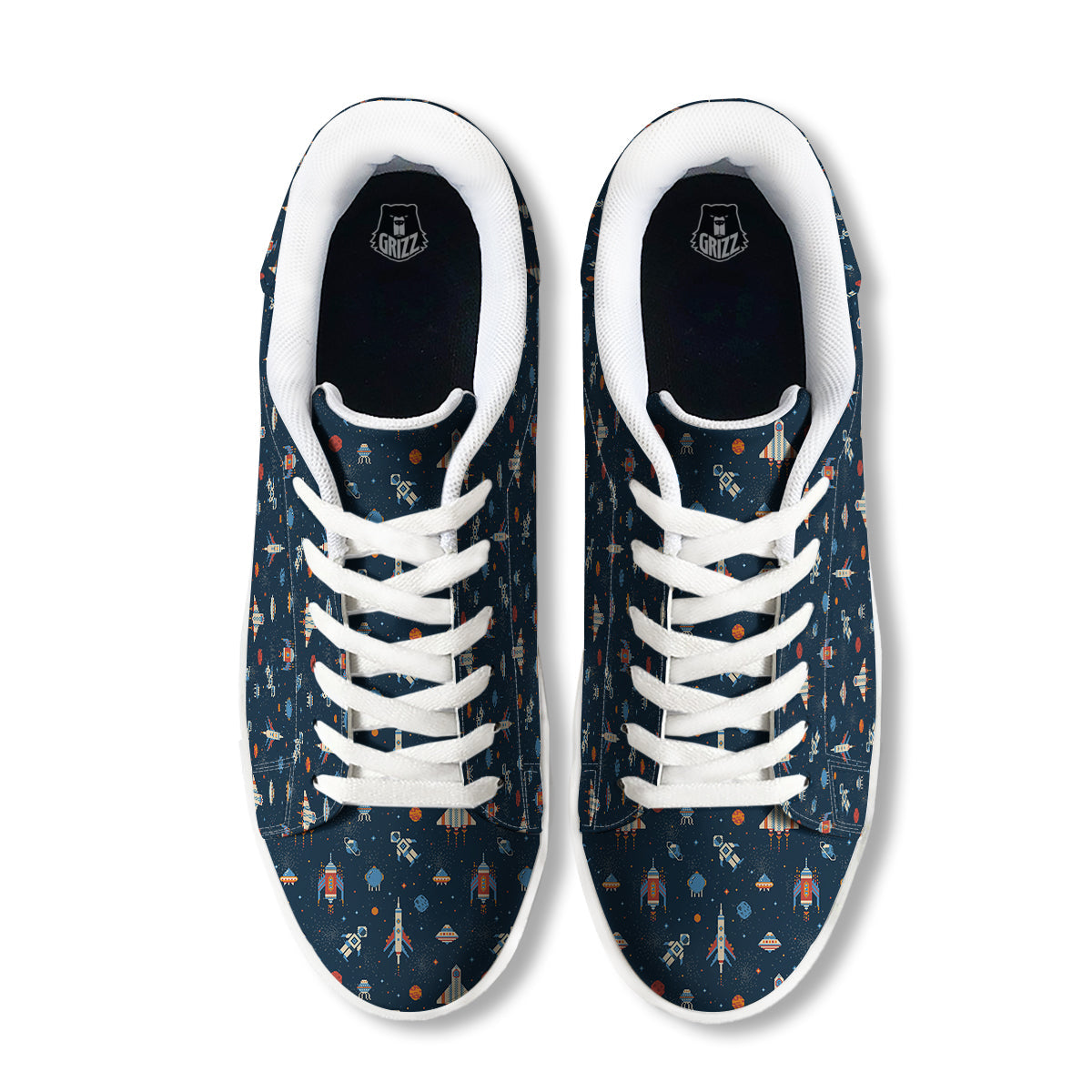 Pixel Space And Astronaut Print Pattern White Low Top Sneakers-grizzshop