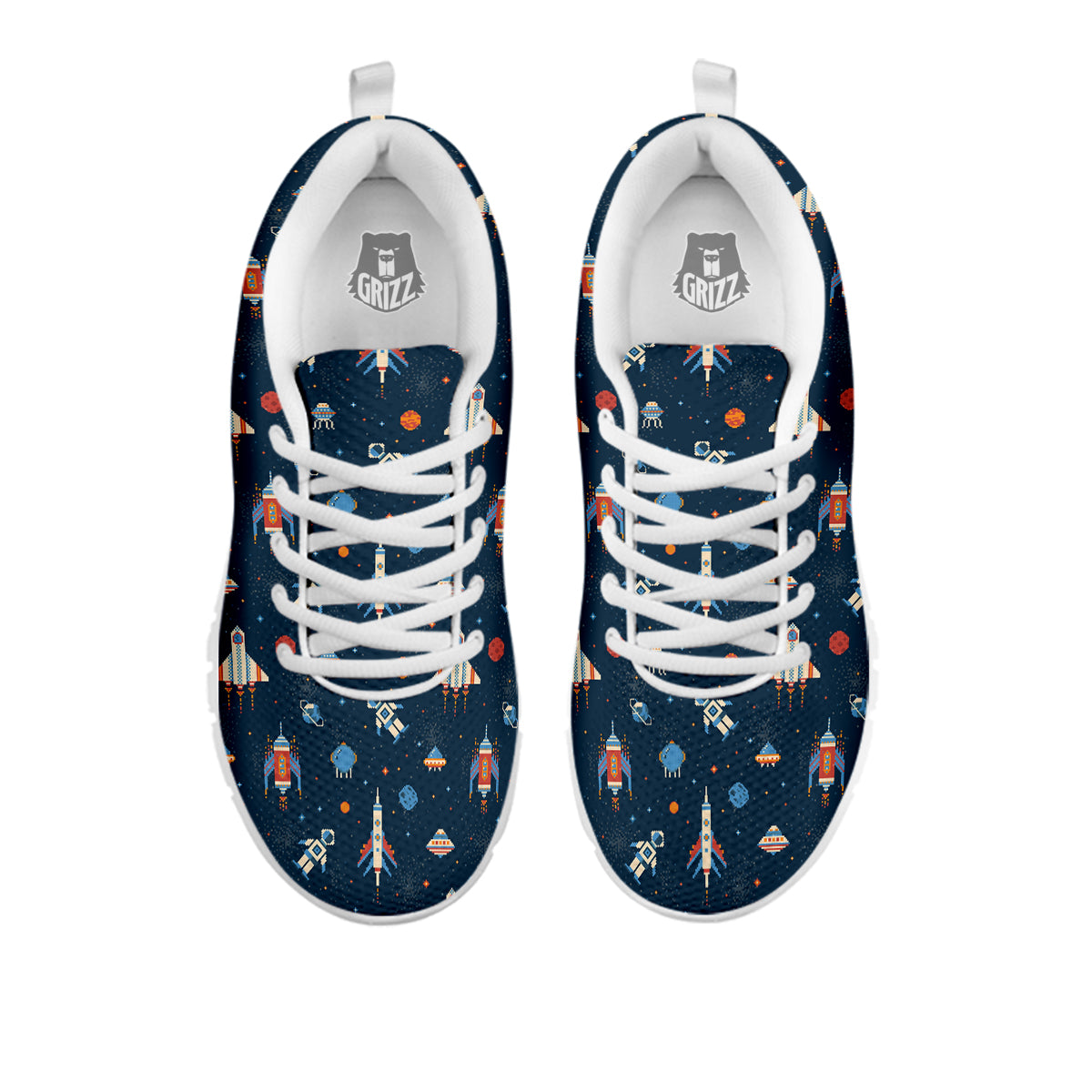 Pixel Space And Astronaut Print Pattern White Sneaker-grizzshop