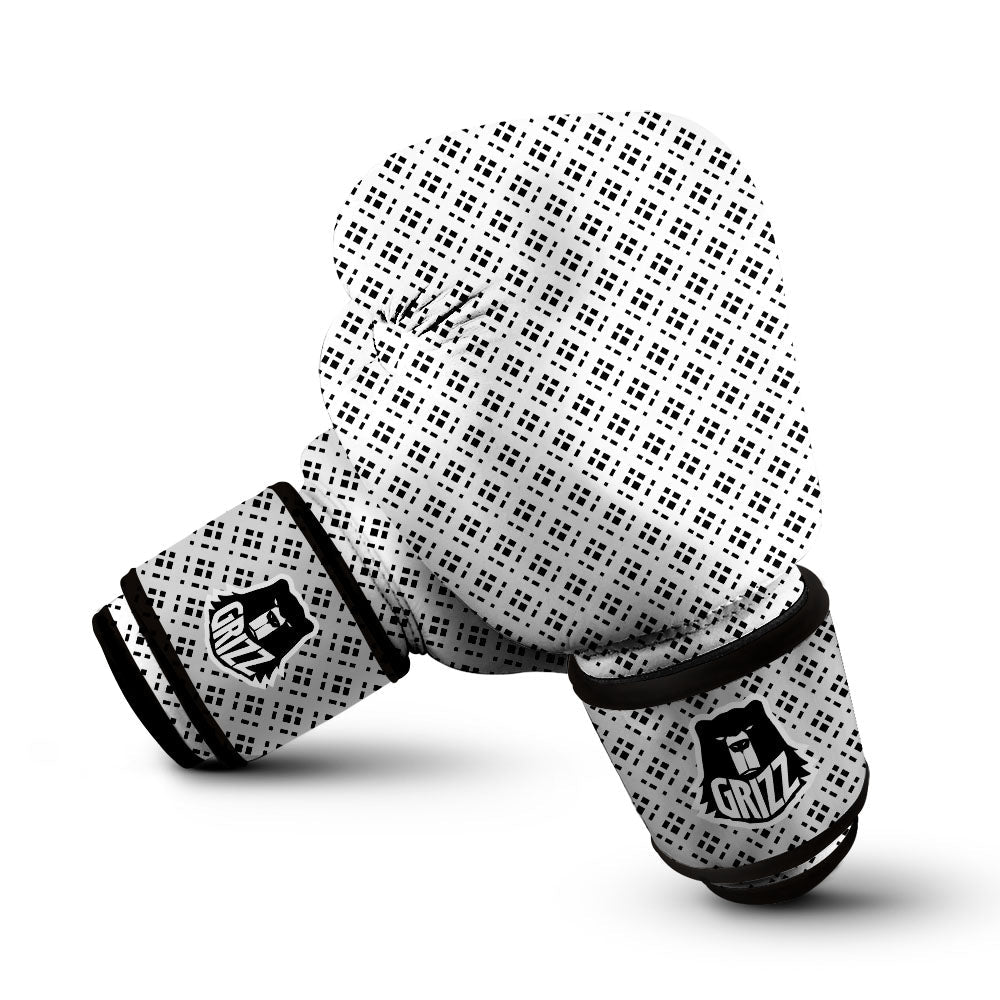 Pixel White And Black Print Pattern Boxing Gloves-grizzshop