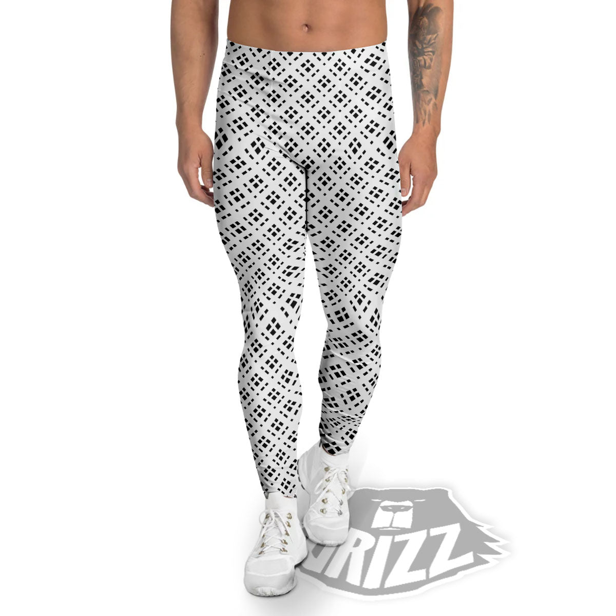 Pixel White And Black Print Pattern Men's Leggings-grizzshop