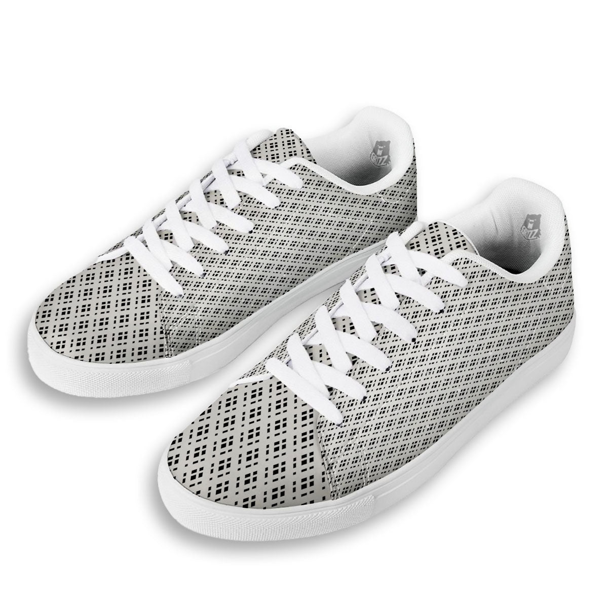 Pixel White And Black Print Pattern White Low Top Sneakers-grizzshop