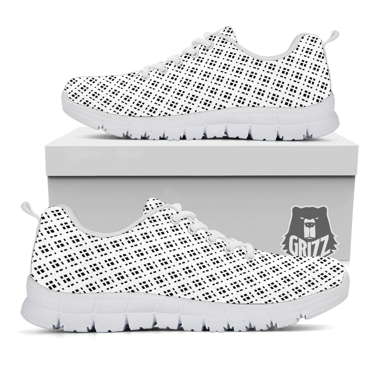 Pixel White And Black Print Pattern White Sneaker-grizzshop
