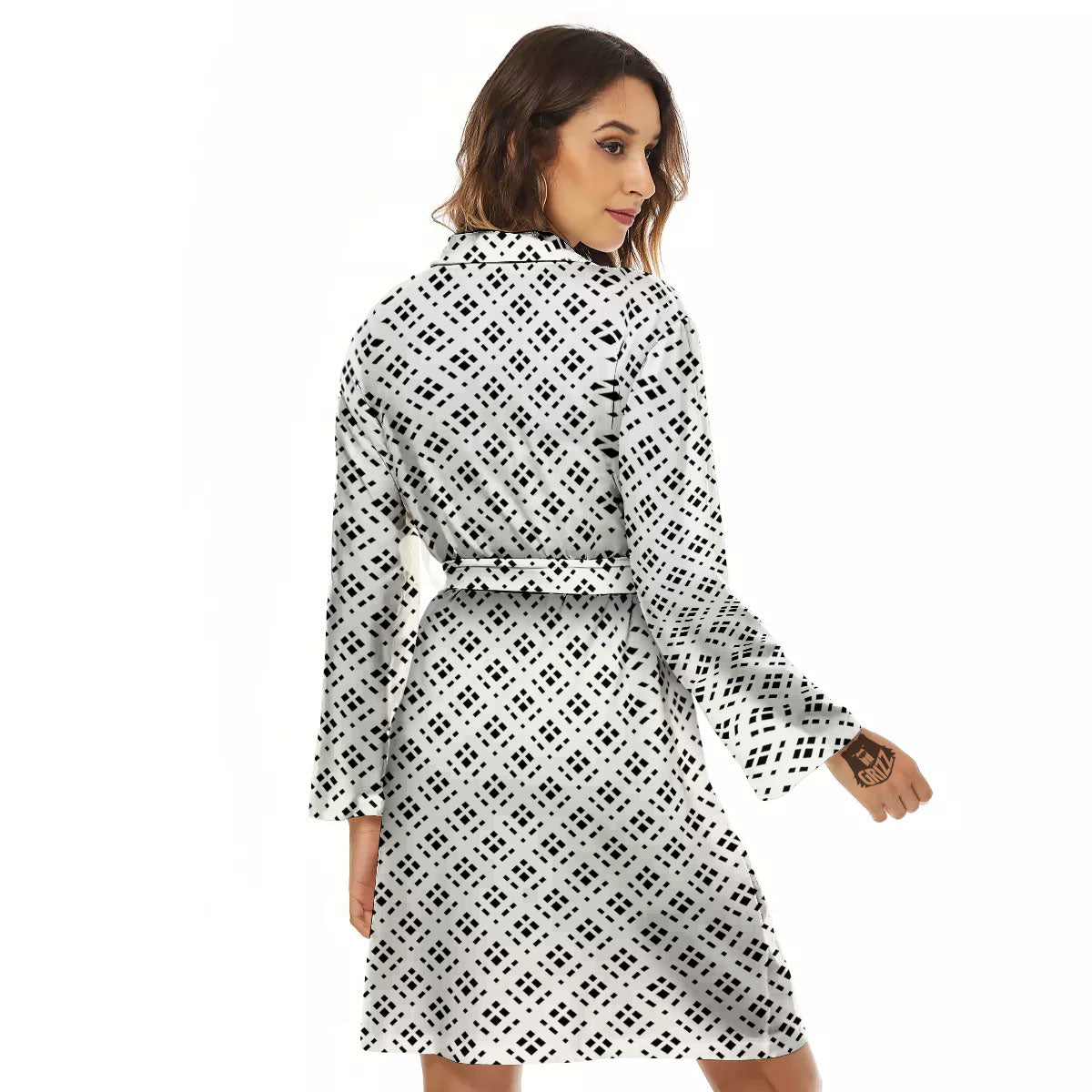 Pixel White And Black Print Pattern Women's Robe-grizzshop