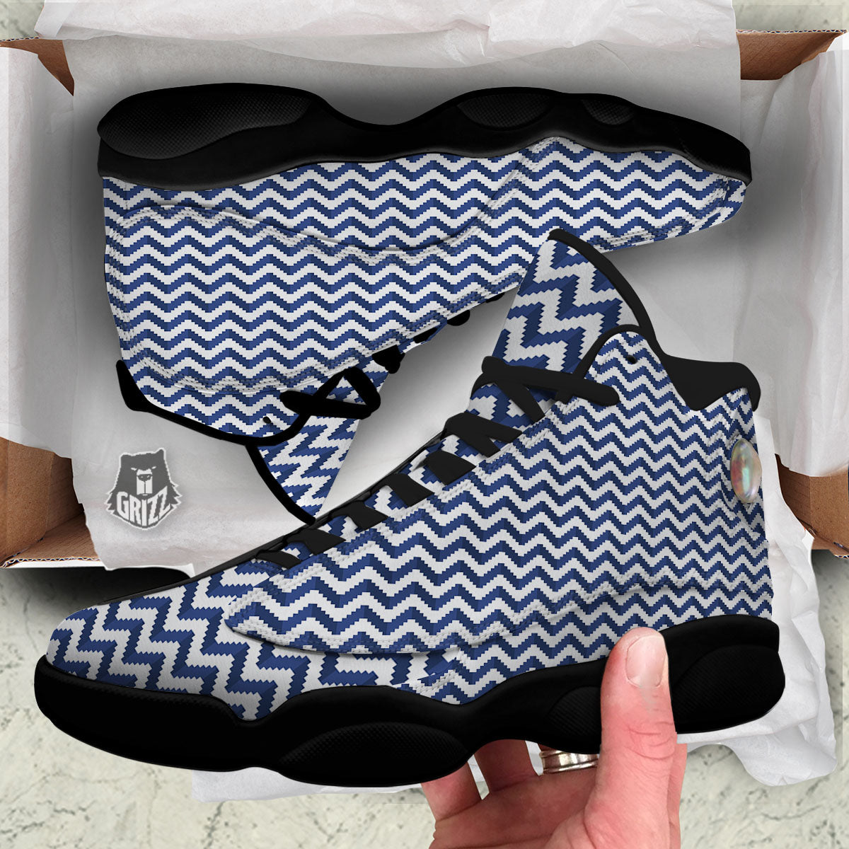 Pixel Zigzag Print Pattern Black Basketball Shoes-grizzshop