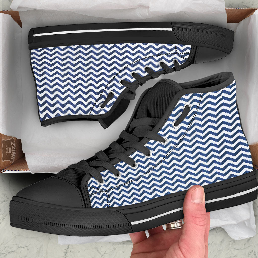 Pixel Zigzag Print Pattern Black High Top Shoes-grizzshop