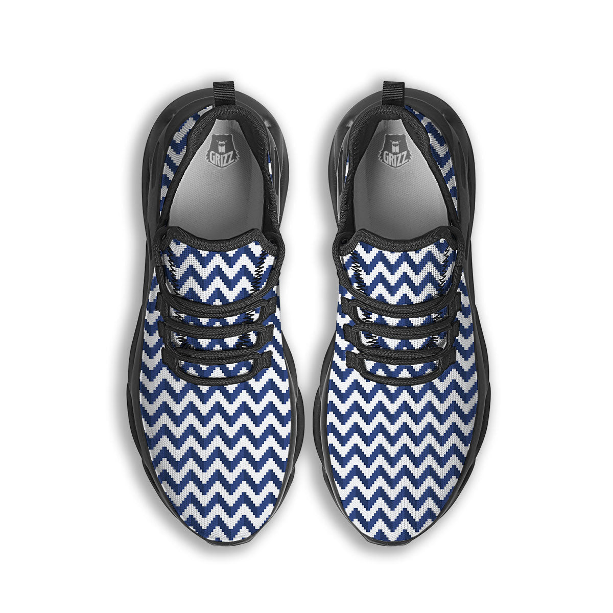 Pixel Zigzag Print Pattern Black Running Shoes-grizzshop