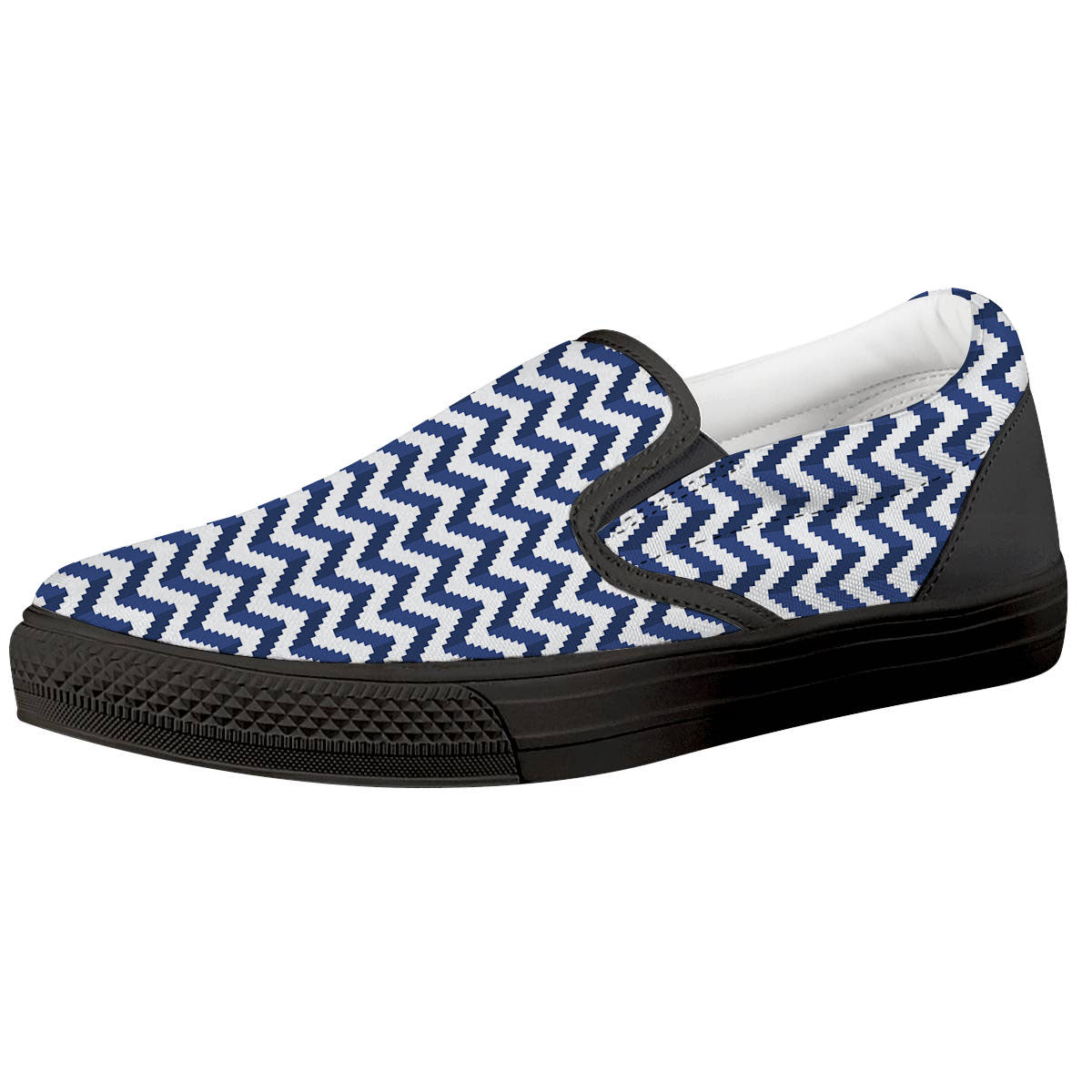 Pixel Zigzag Print Pattern Black Slip On Shoes-grizzshop