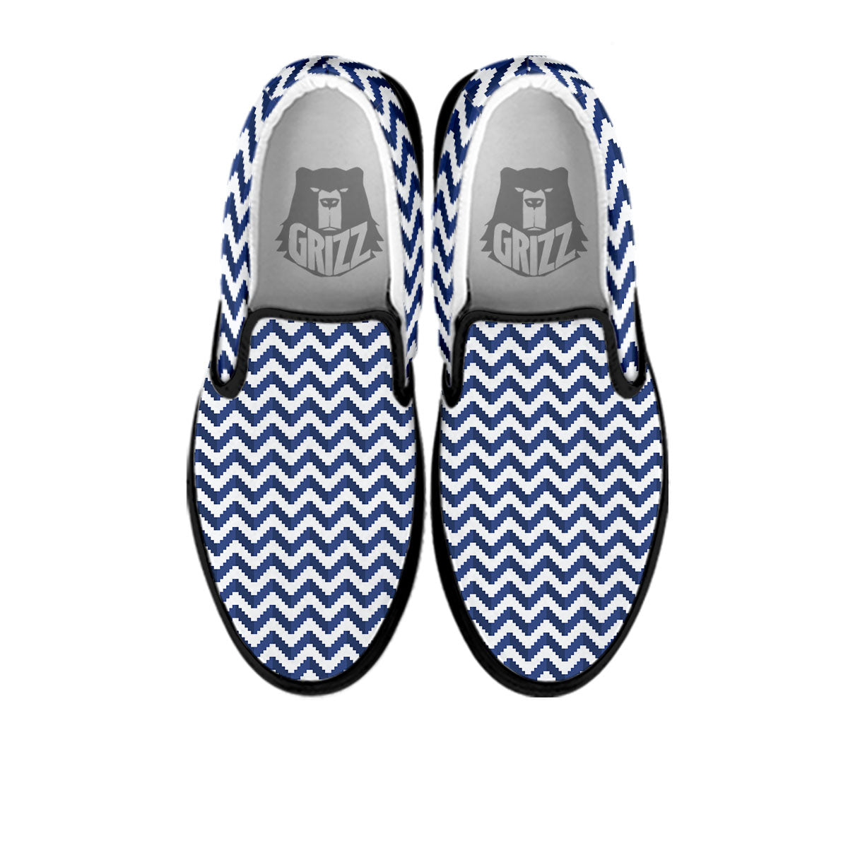 Pixel Zigzag Print Pattern Black Slip On Shoes-grizzshop