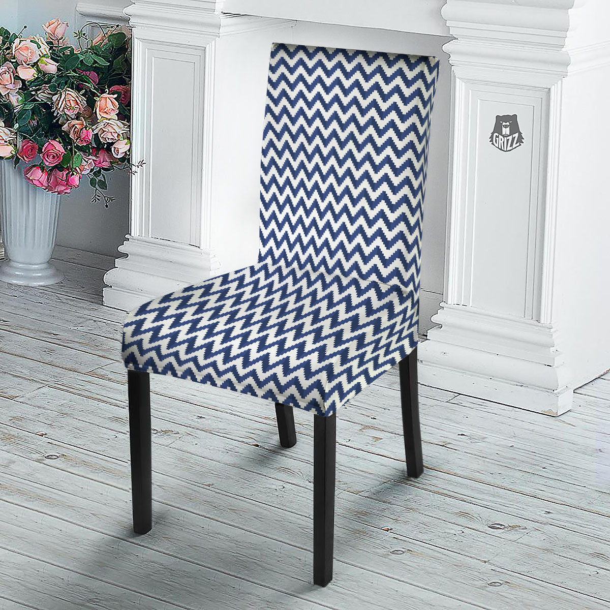 Pixel Zigzag Print Pattern Dining Chair Slipcover-grizzshop