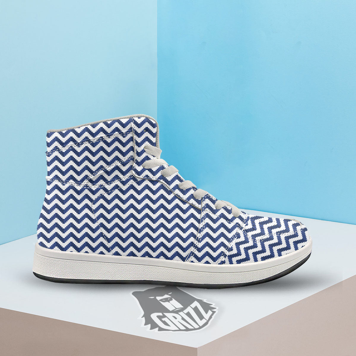Pixel Zigzag Print Pattern High Top Sneakers-grizzshop