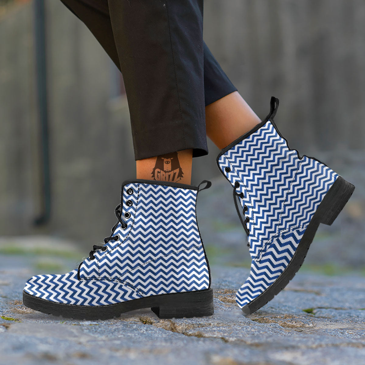 Pixel Zigzag Print Pattern Leather Boots-grizzshop