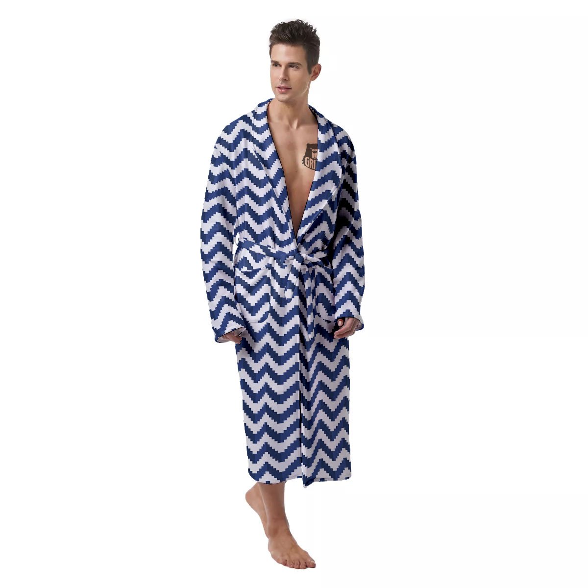 Pixel Zigzag Print Pattern Men's Robe-grizzshop