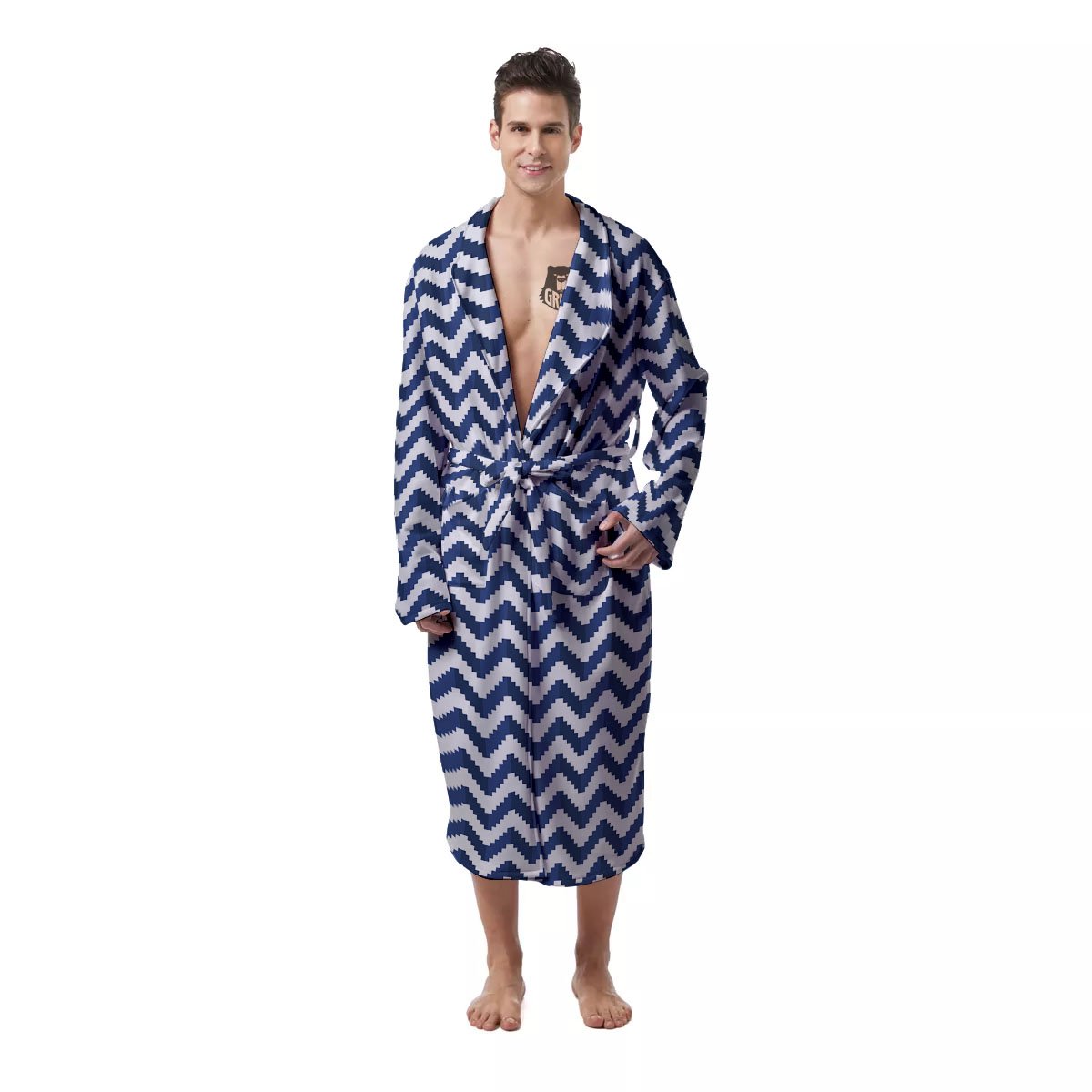 Pixel Zigzag Print Pattern Men's Robe-grizzshop