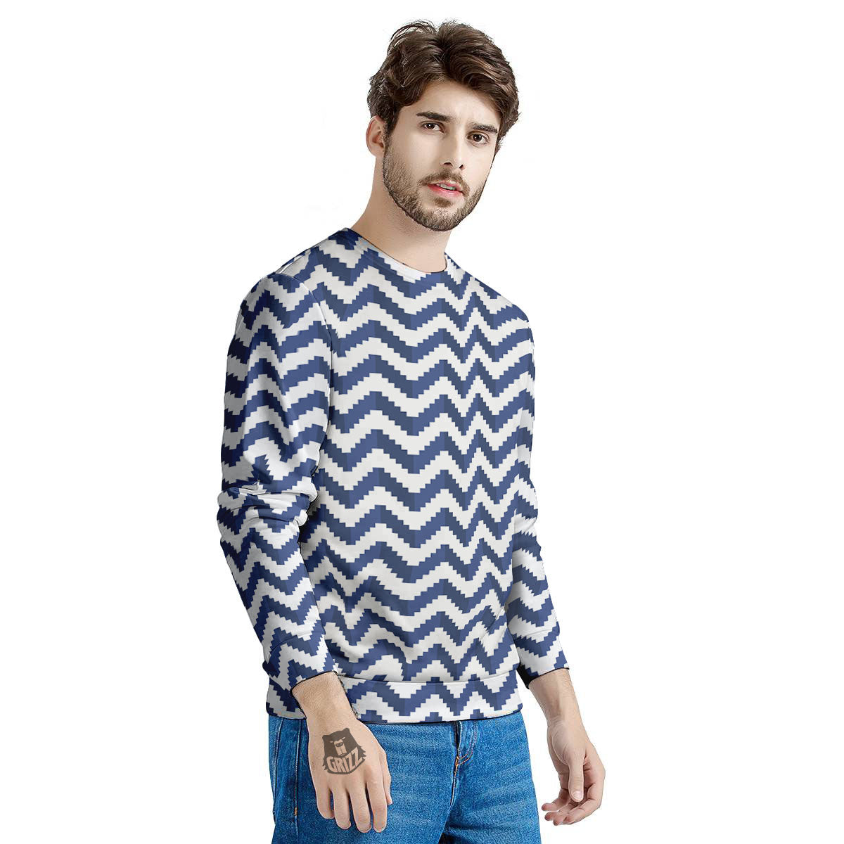Pixel Zigzag Print Pattern Men's Sweatshirt-grizzshop
