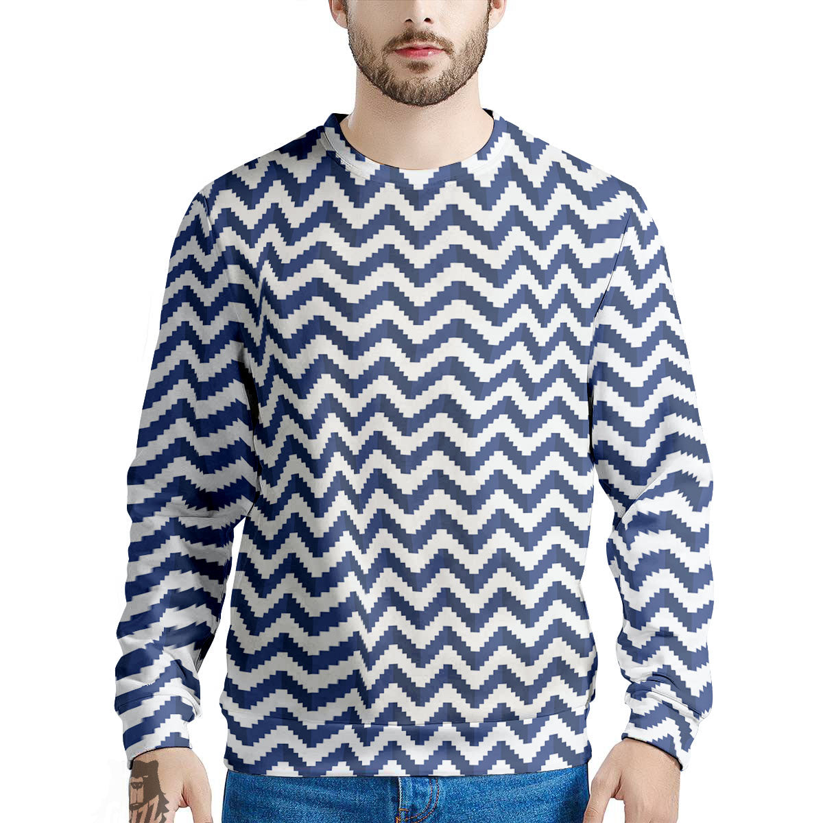 Pixel Zigzag Print Pattern Men's Sweatshirt-grizzshop