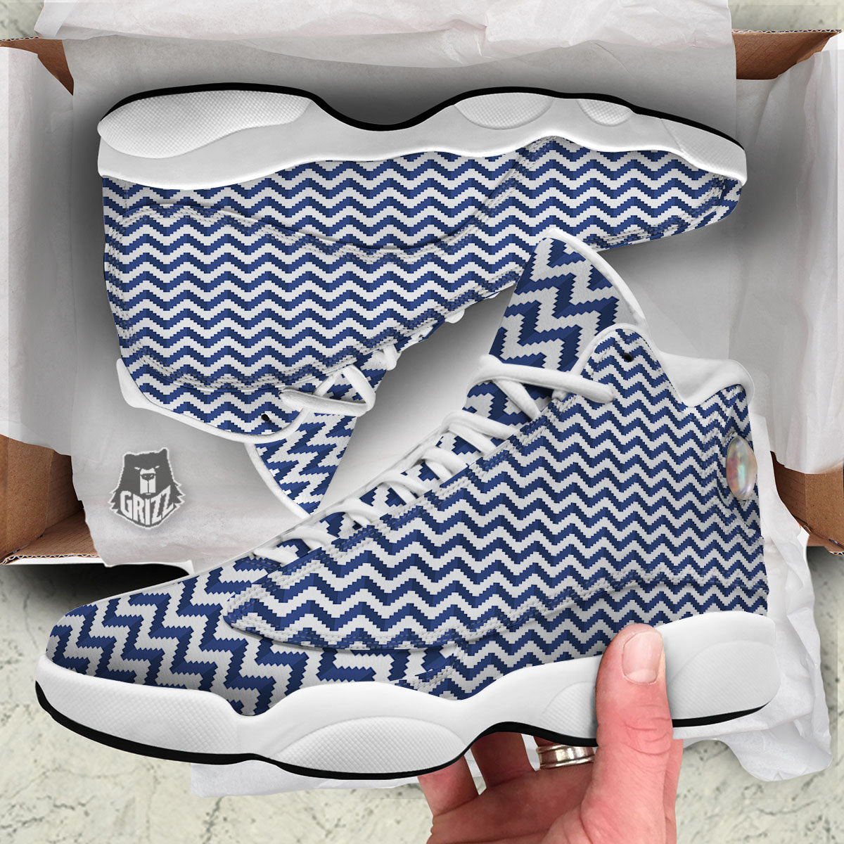 Pixel Zigzag Print Pattern White Basketball Shoes-grizzshop