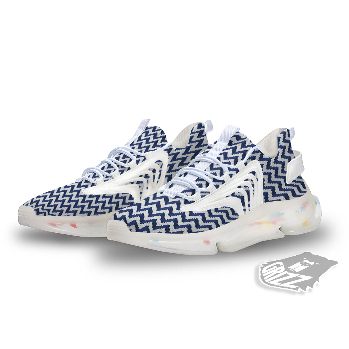 Pixel Zigzag Print Pattern White Gym Shoes-grizzshop
