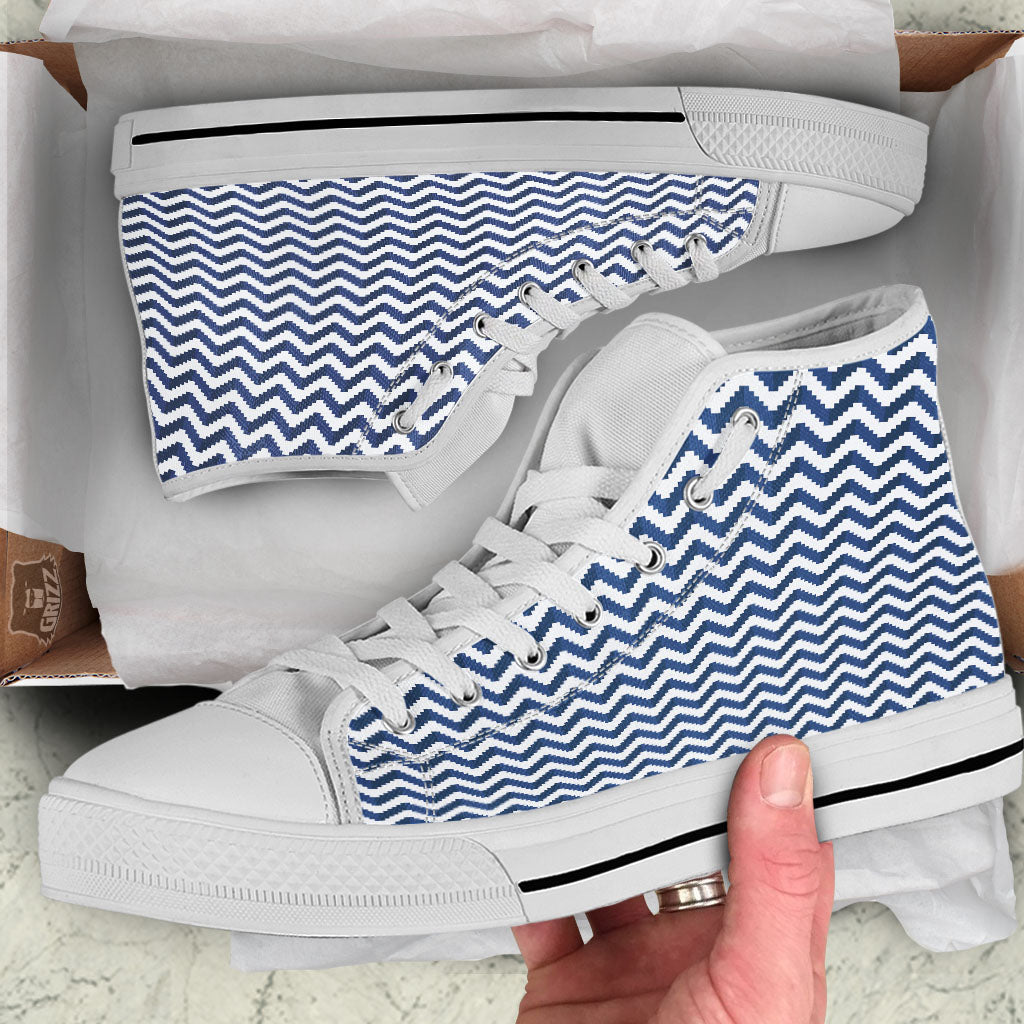 Pixel Zigzag Print Pattern White High Top Shoes-grizzshop