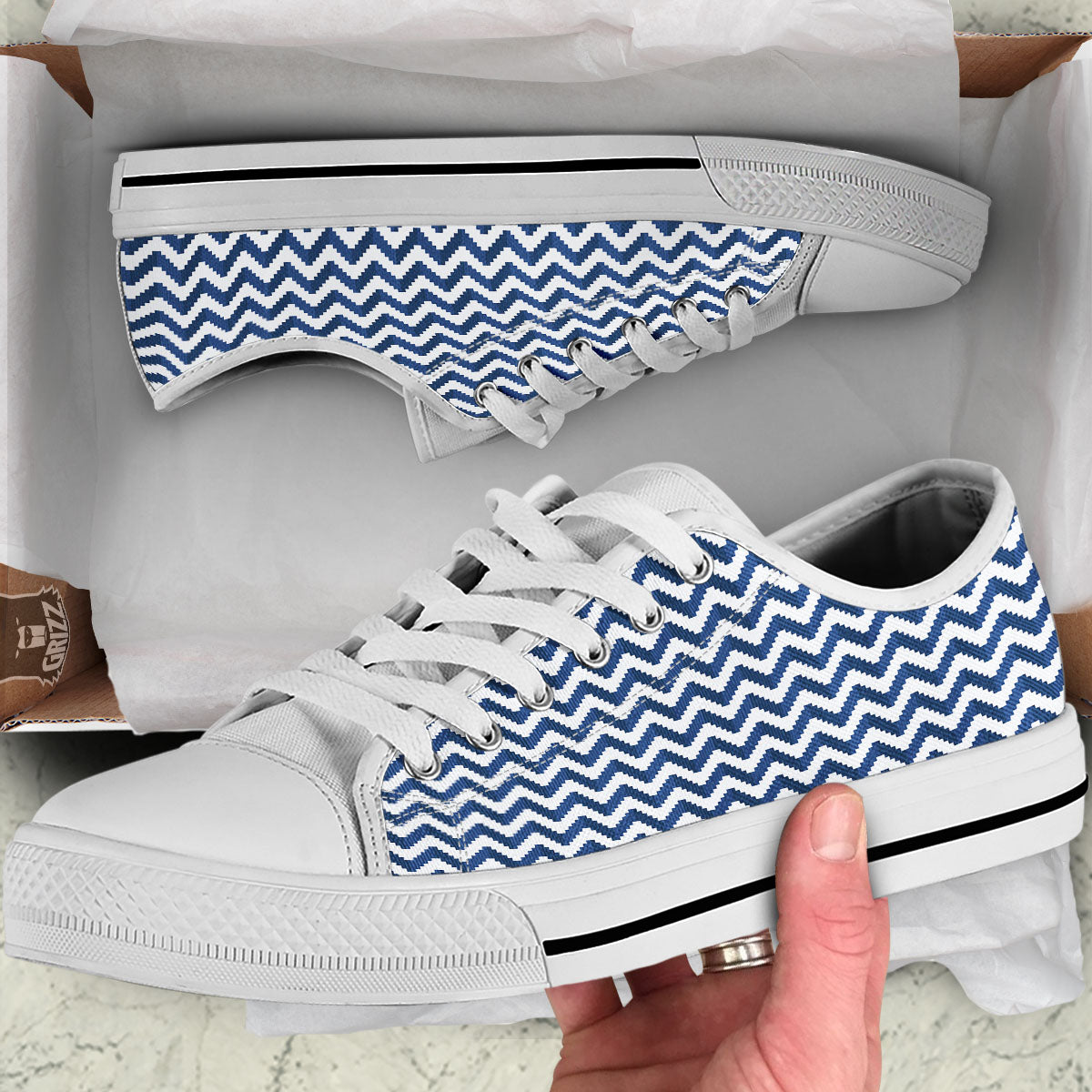 Pixel Zigzag Print Pattern White Low Top Shoes-grizzshop