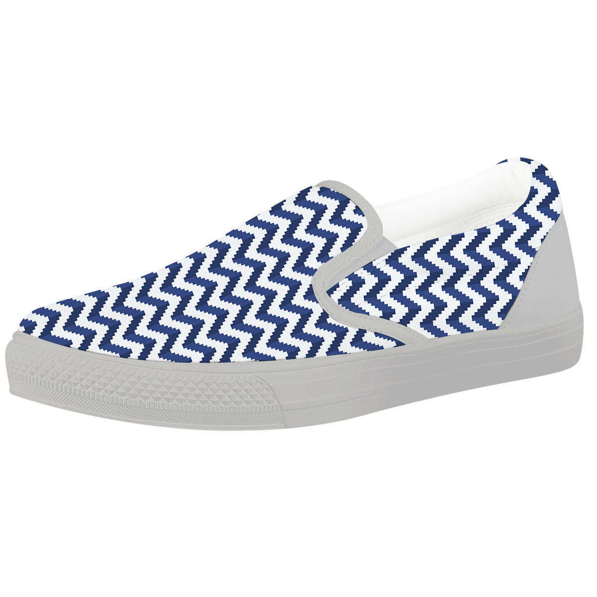 Pixel Zigzag Print Pattern White Slip On Shoes-grizzshop