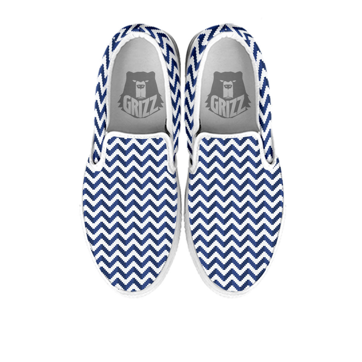 Pixel Zigzag Print Pattern White Slip On Shoes-grizzshop