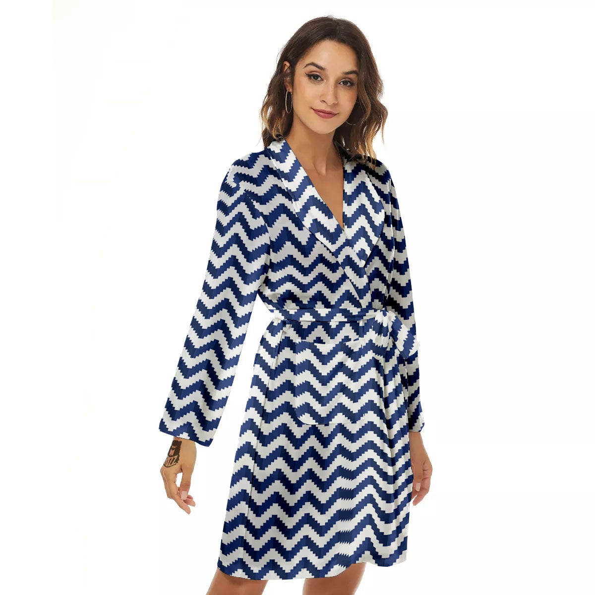 Pixel Zigzag Print Pattern Women's Robe-grizzshop