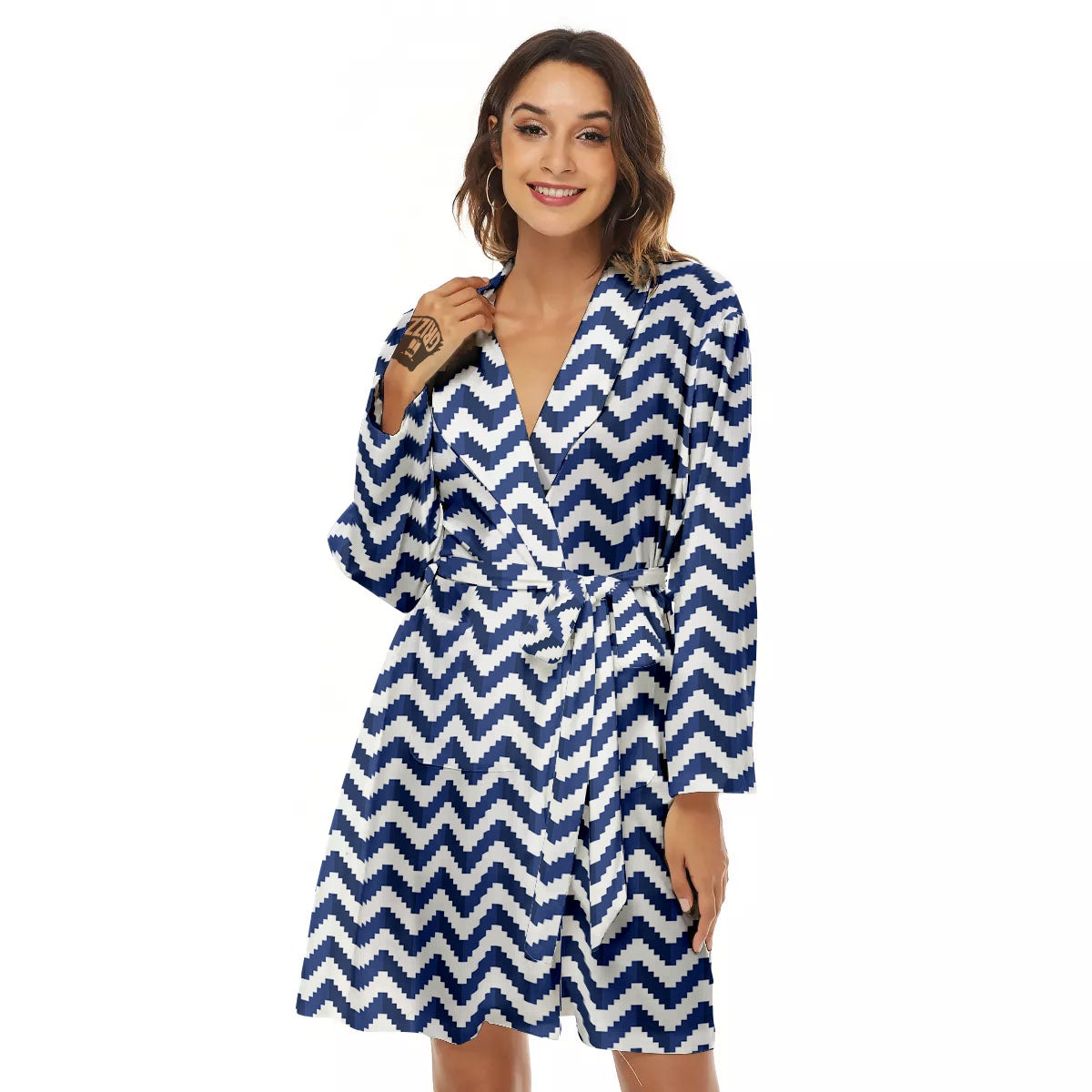 Pixel Zigzag Print Pattern Women's Robe-grizzshop