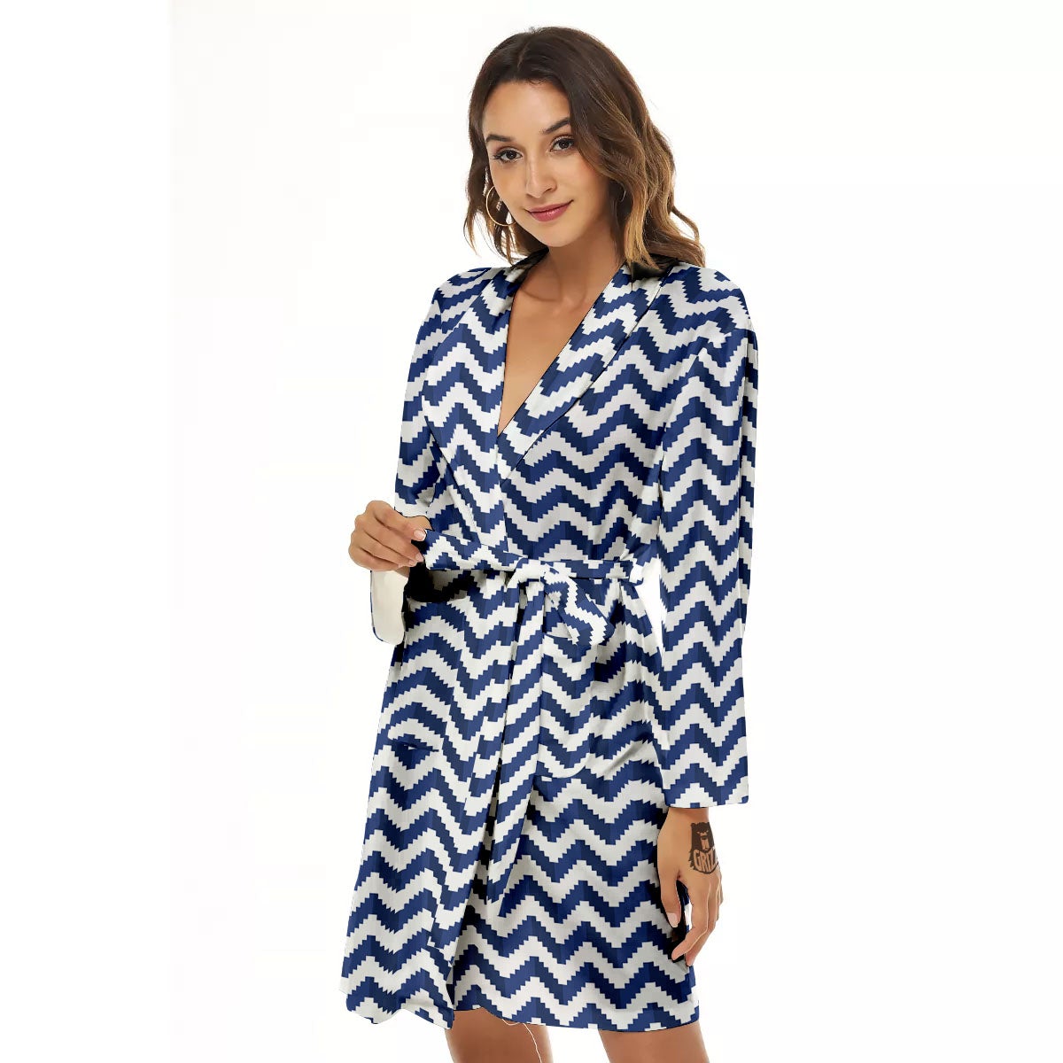 Pixel Zigzag Print Pattern Women's Robe-grizzshop