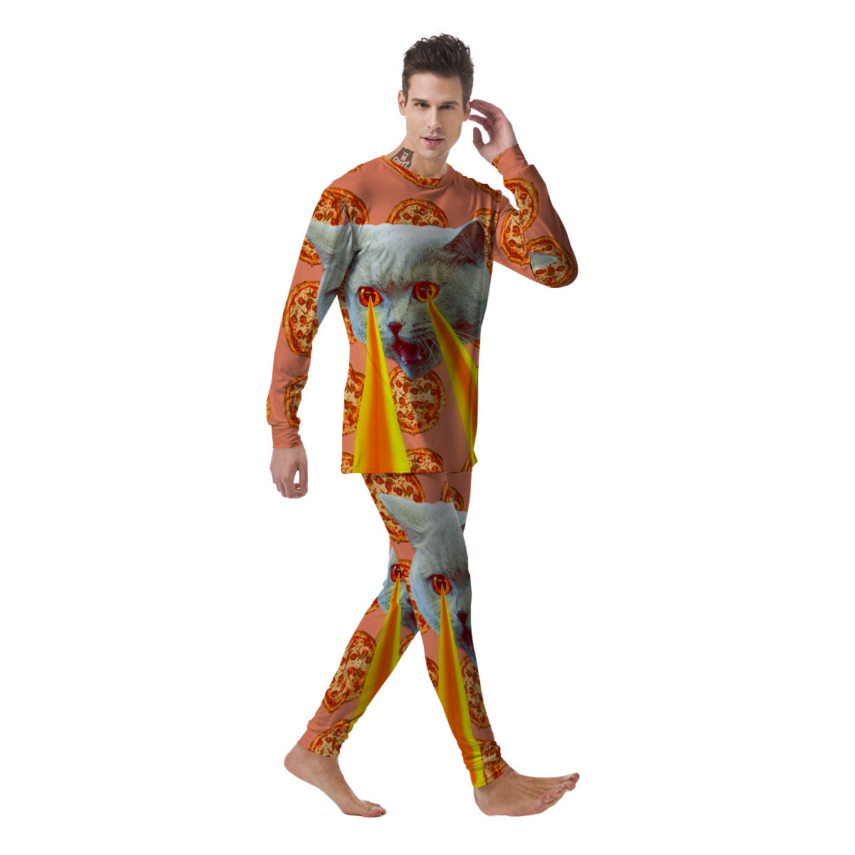 Pizza And Cat Print Men's Pajamas-grizzshop