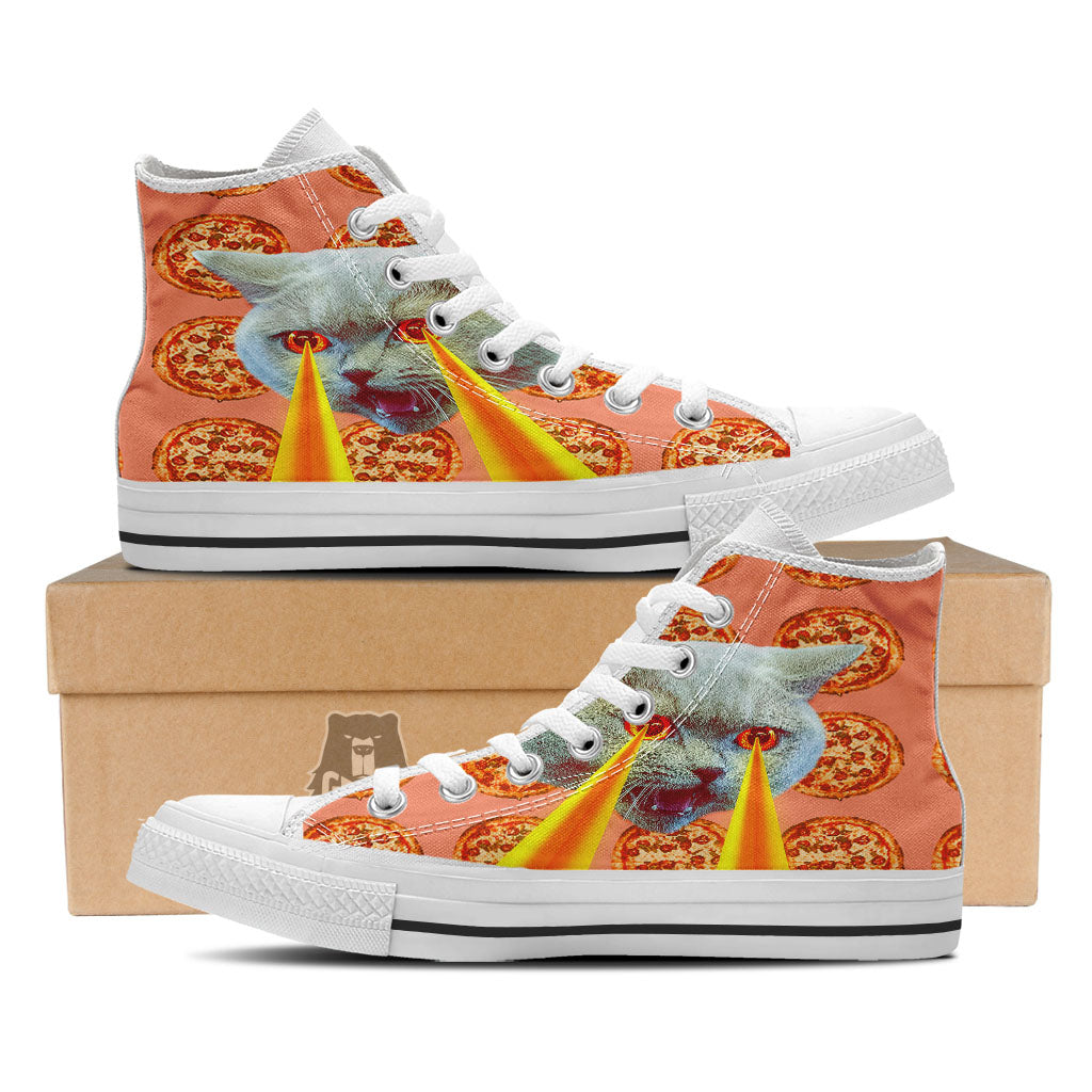 Pizza And Cat Print White High Top Shoes-grizzshop