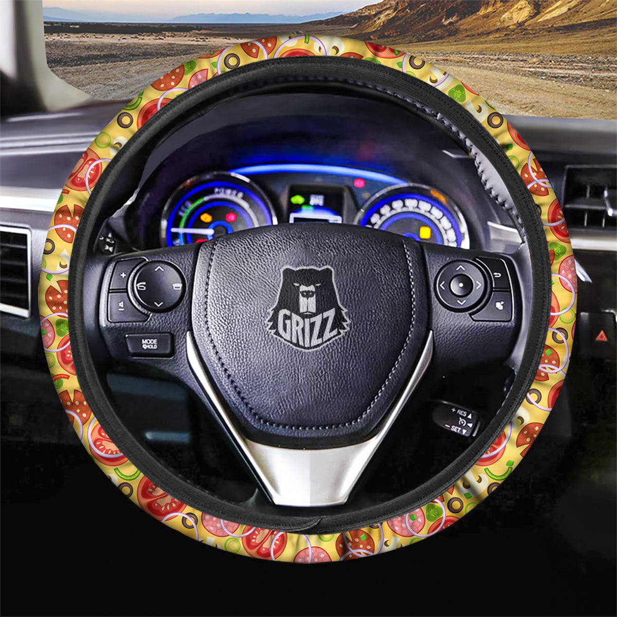 Pizza And Different Ingredients Print Pattern Car Steering Wheel Cover-grizzshop
