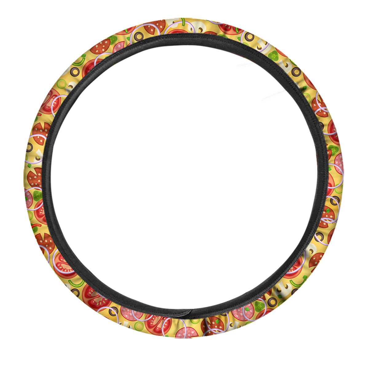 Pizza And Different Ingredients Print Pattern Car Steering Wheel Cover-grizzshop